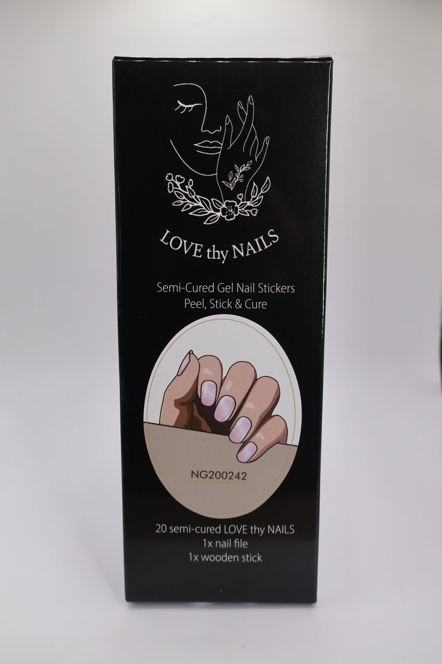 Close up of packaging for Blush Society semi-cured gel nails