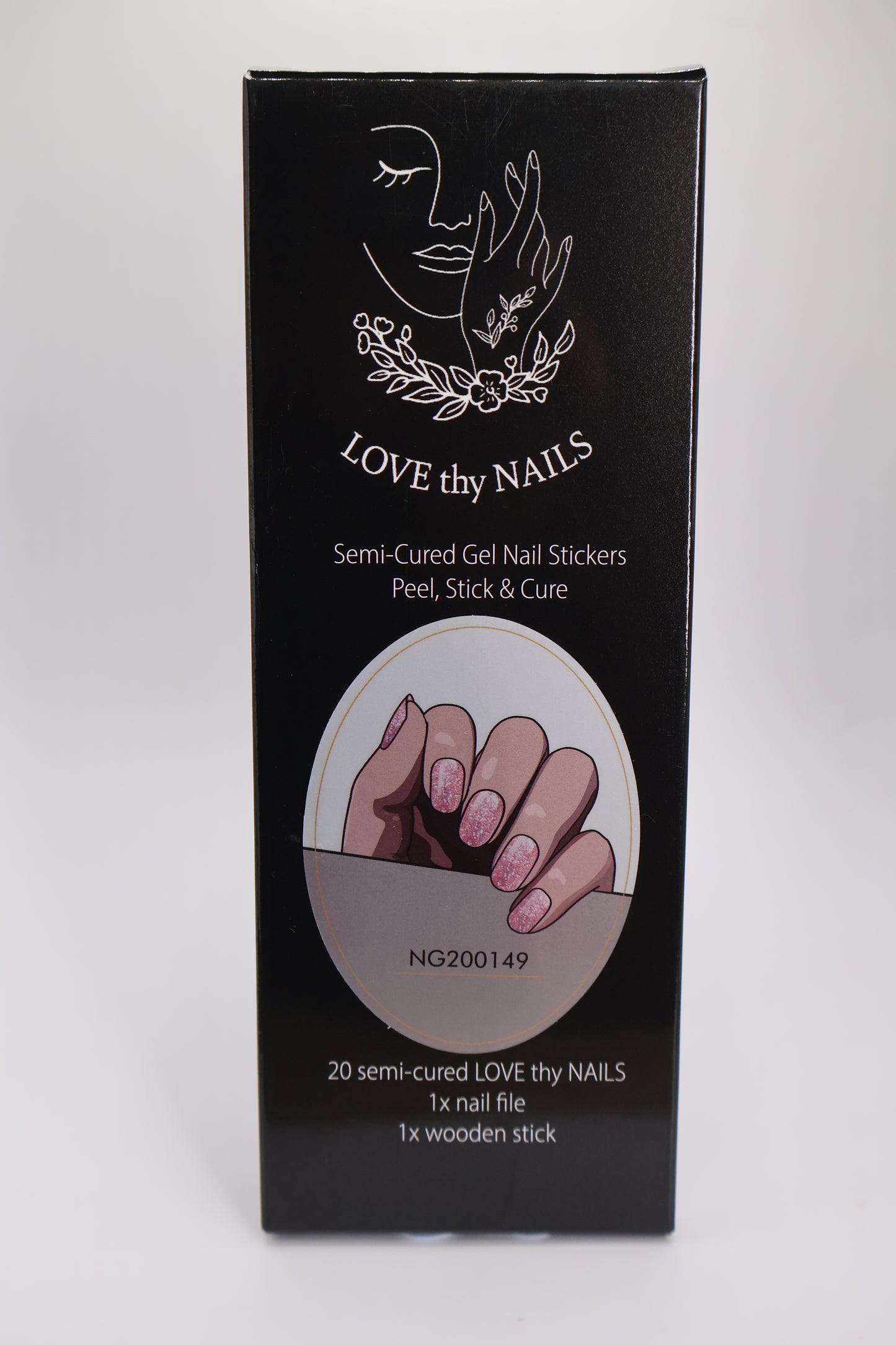 close up of Don’t Mess With My Tips semi-cured gel nail stickers with packaging for French tip nail strips