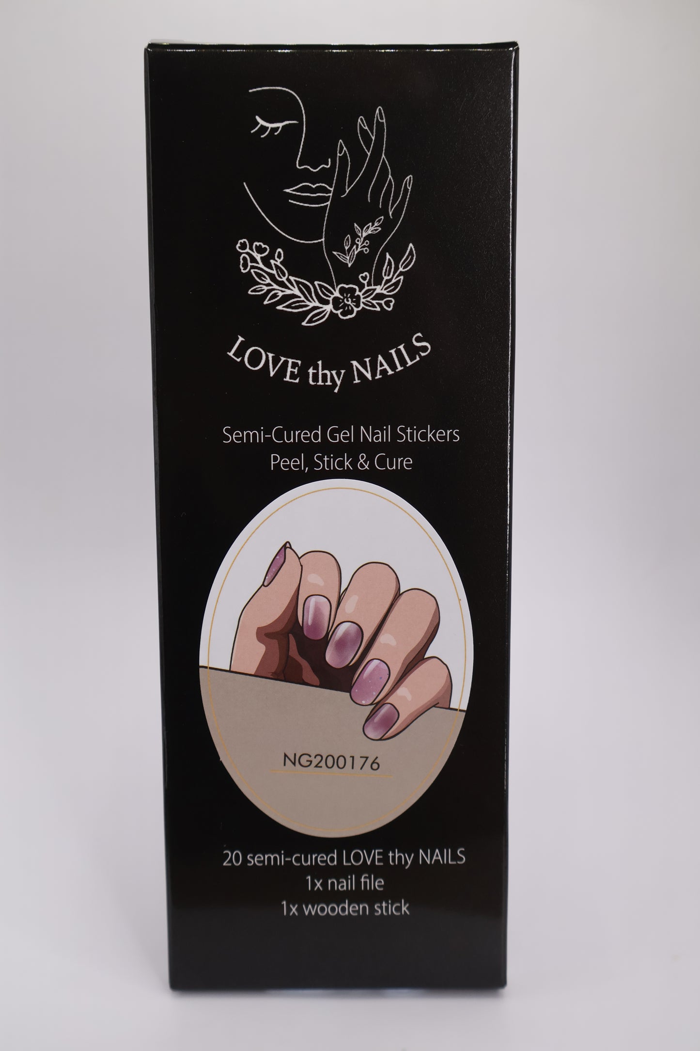 Close up of Love thy Nails packaging for Cosmic Bloom semi-cured gel nails