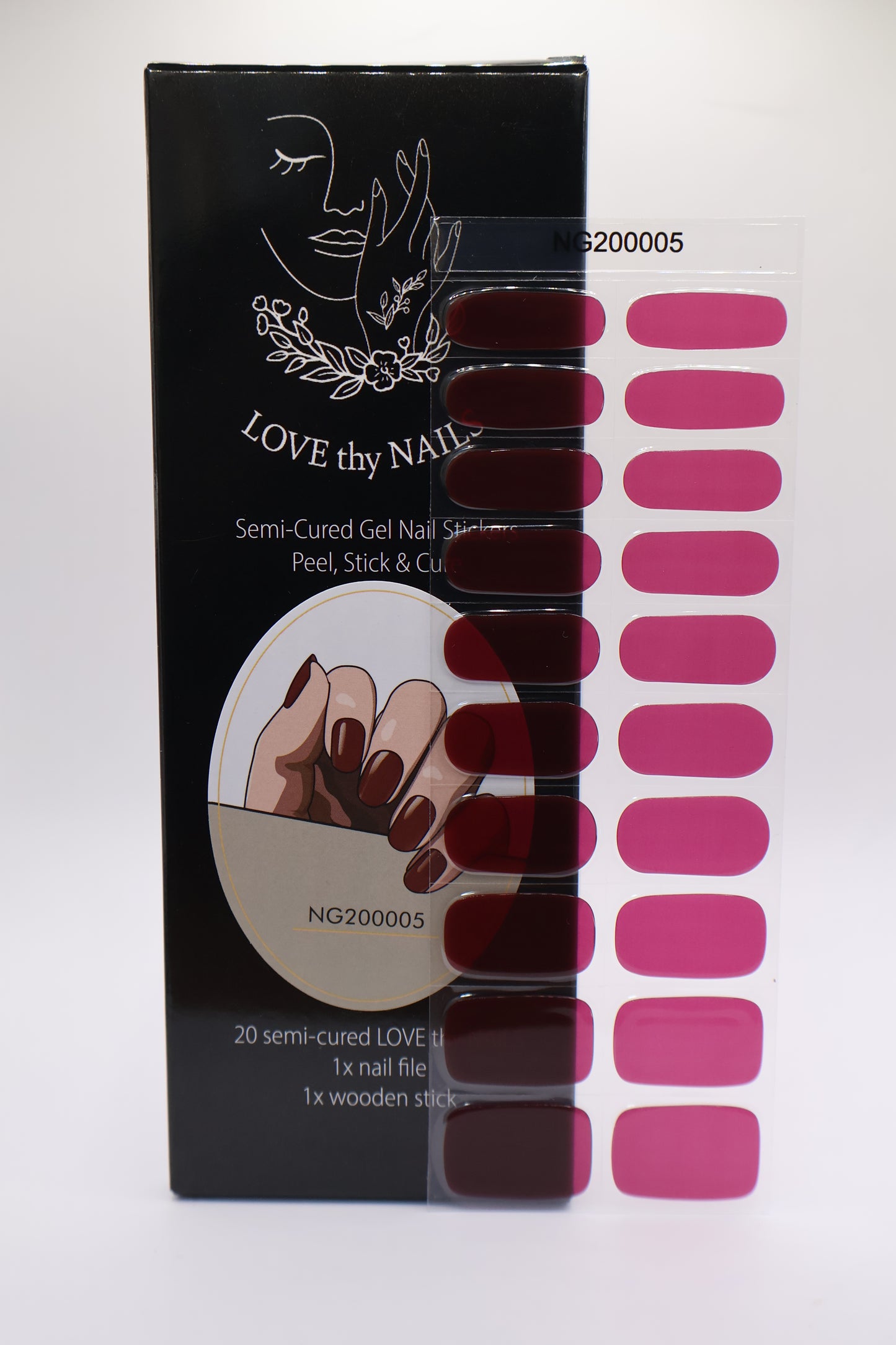 Velvet Bliss semi-cured gel nail kit with packaging and red nail strips in flat lay