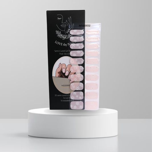 Daisy Daisy semi-cured gel nail stickers with daisy design and Love Thy Nails packaging