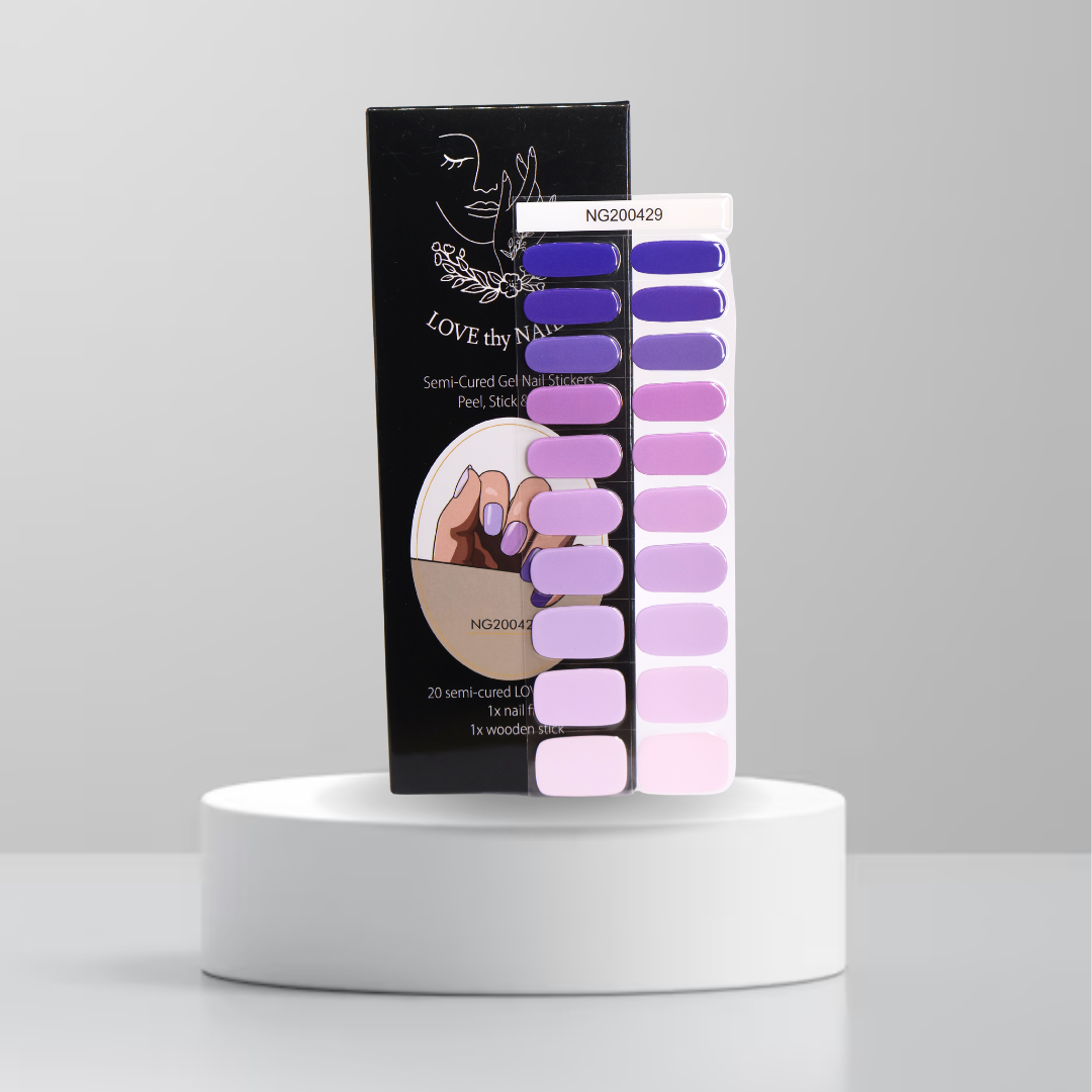 Flirt Alert semi cured gel nail stickers in vibrant purple with glossy finish