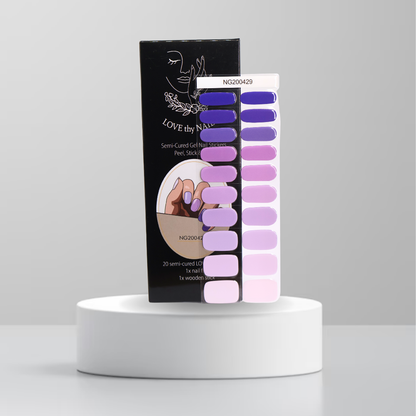 Flirt Alert semi cured gel nail stickers in vibrant purple with glossy finish