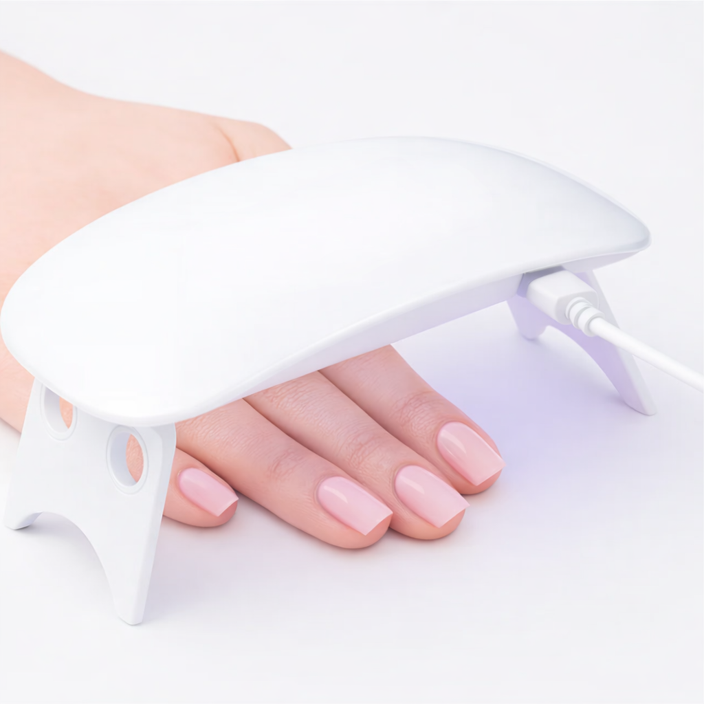 curing semi cured gel nails under uv led nail lamp