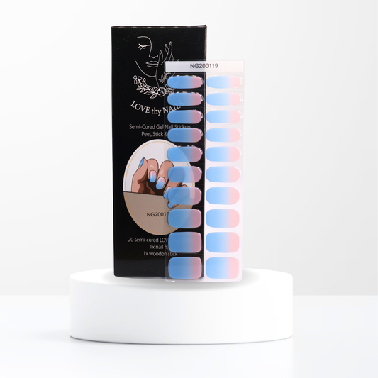 Ocean Mist semi-cured gel nail stickers in soft seafoam blue with Love Thy Nails packaging