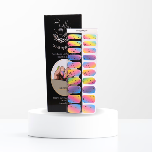 Rainbow Stylin rainbow gradient gel nail stickers with Love Thy Nails packaging